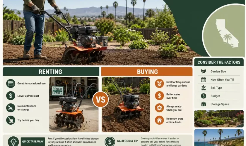 rototiller rental vs buying in California